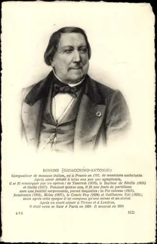 Ak Komponist Gioachino Rossini, Portrait