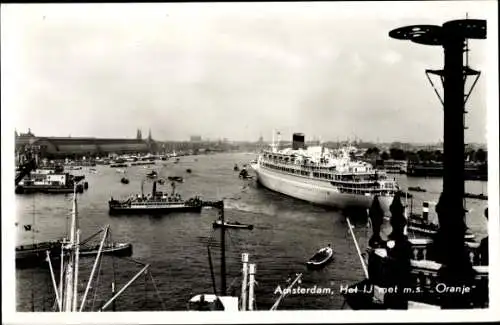 Ak Amsterdam Nordholland Niederlande, Het IJ met M.S. Oranje