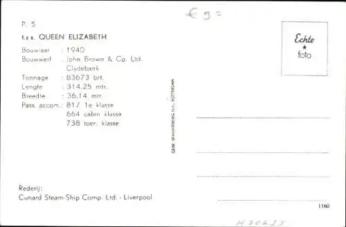 Ak New York, Cunard Line, T.S.S. Queen Elizabeth, Riesendampfer
