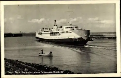 Ak Zeeland Niederlande, Prov. Boot Koningin Juliana, Strecke Vlissingen Breskens