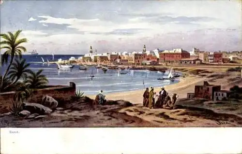 Künstler Ak Perlberg, F., Suez Ägypten, Hafen