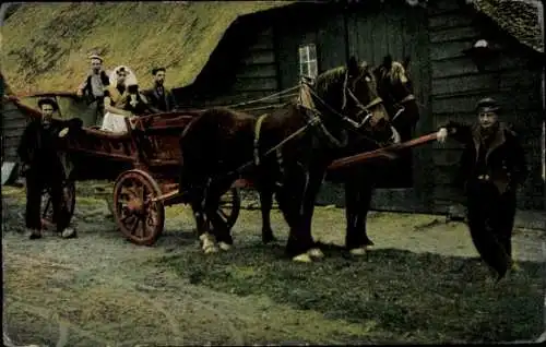 Ak Zeeland Niederlande, Niederländische Tracht, Kutsche, Bauern