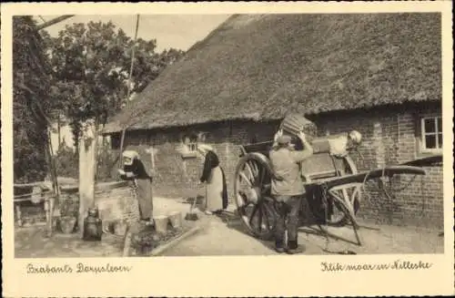 Ak Nordbrabant Niederlande, Dorpsleven, Bauernhof, Brunnen, Fuhrwerk, Bauernhaus