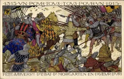 Künstler Ak Morgarten Kanton Zug, Schlacht von Morgarten 1315