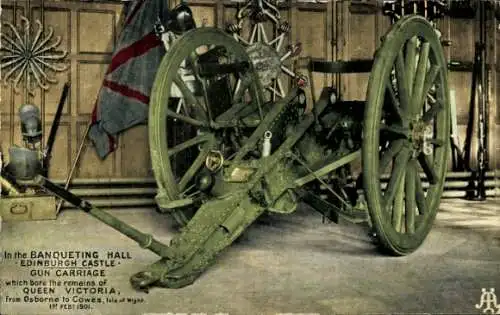 Ak Edinburgh Schottland, In the Banqueting Hall Edinburgh Castle, Gun Carriage