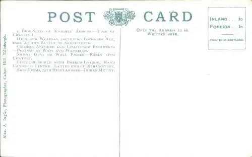 Ak Edinburgh Schottland, In the Banqueting Hall Edinburgh Castle, Group of old Scottisch Arms