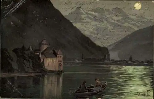 Künstler Litho Mailick, Chillon Lac Léman Kt. Waadt Schweiz, Schloss, Chateau Chillon