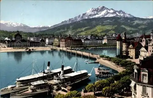 Ak Stadt Luzern Schweiz, Seebrücke und Pilatus