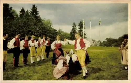 Ak Skansen Stockholm Schweden, Volkstanz in Tracht