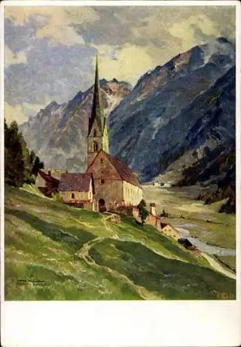 Künstler Ak Maurus, H., Sölden in Tirol, Kirche, Berge, Häuser