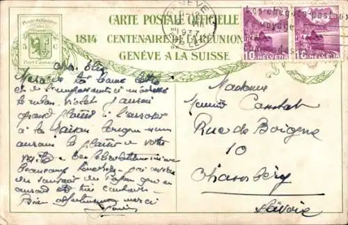 Künstler Ak Genève Genf Stadt, Centenaire de la Reunion 1914, Rejouissances publiques a Plainpalais