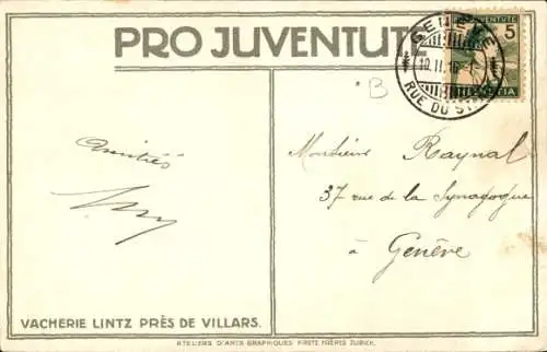 Künstler Ak Schlatter, E. E., Vacherie Lintz pres de Villars, Landschaft, Pro Juventute