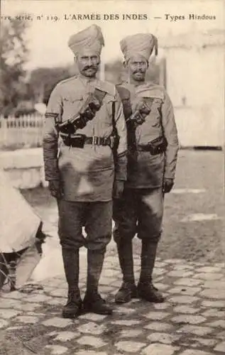 Ak Indien, L'Armee des Indes, Types Hindous, Indische Soldaten, Turban, Taschen