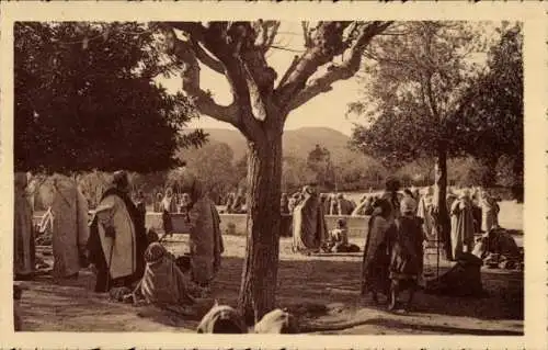 Ak Bou Saada Algerien, Un coin du Marché, Marktplatz