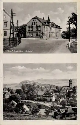 Ak Mosel Zwickau in Sachsen, Gasthof, Ortsmitte mit Kirche