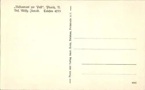 Ak Planitz Zwickau in Sachsen, Restaurant zur Post, Gaststube, Frühstücksstube