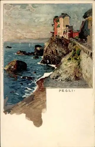 Künstler Litho Wielandt, Manuel, Pegli Genova Genua Ligurien, Blick auf das Meer