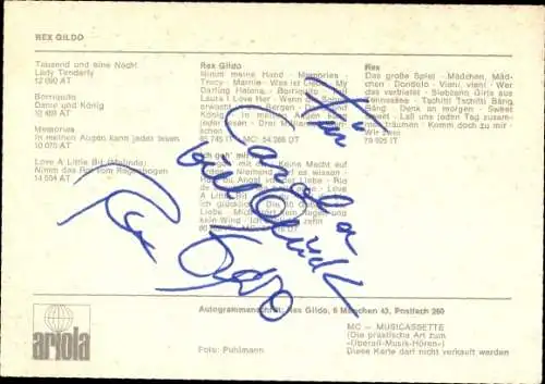 Ak Schauspieler und Sänger Rex Gildo, Autogramm