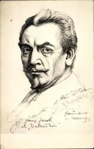 Ak Schauspieler Franz Jacobs, Portrait als Wallenstein, Zeichnung Graumann 1913