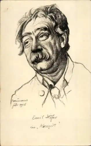 Ak Schauspieler Emil Höfer, Portrait, Zeichnung von Graumann 1914