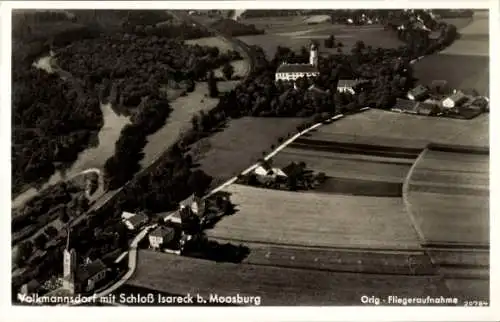 Ak Moosburg an der Isar Oberbayern, Fliegeraufnahme, Schloß Isareck