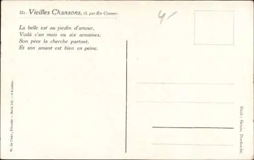 Künstler Ak Cramer, Rie, Vieilles Chansons, La belle est au jardin d'amour