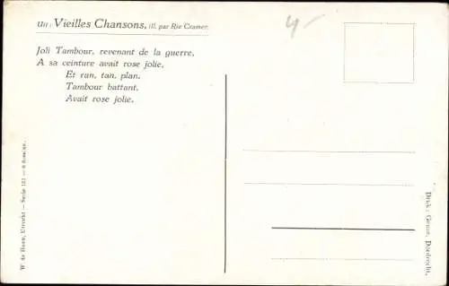 Künstler Ak Cramer, Rie, Alte Lieder, Der schöne Trommler zurück aus dem Krieg