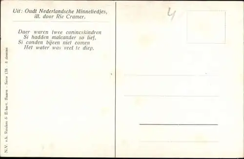 Künstler Ak Cramer, Rie, Nederlandsche Minneliedjes, Daer waren twee Conicskindren