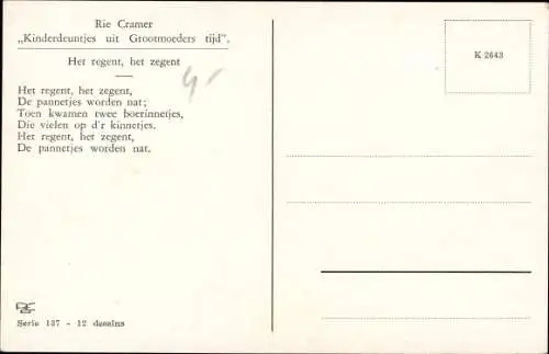 Künstler Ak Cramer, R., Kinderlieder mit Großmutters Zeit, Es regnet, es ist Segen