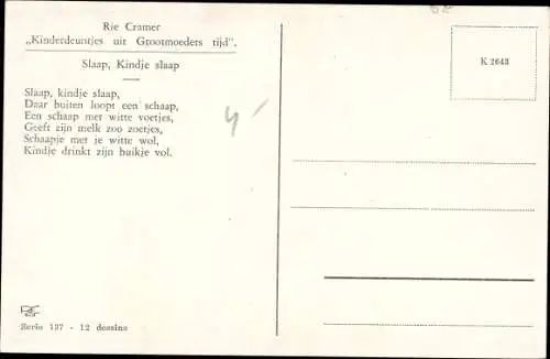 Passepartout Künstler Ak Cramer, R., Kinderdeuntjes mit Grootmoeders tijd, Slaap, Kindje, slaap