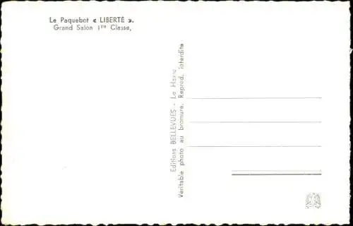 Ak Paquebot Liberté, CGT French Line, Transatlantique, Grand Salon
