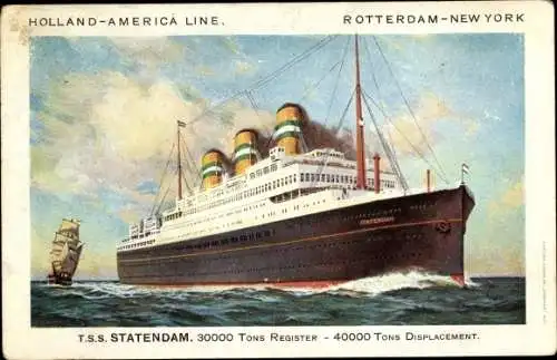 Ak Dampfer SS Statendam, Holland America Line HAL, Rotterdam New York