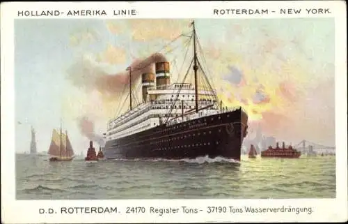 Ak Dampfschiff Rotterdam, HAL, Holland America Line