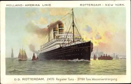 Ak Dampfschiff Rotterdam, HAL, Holland America Line