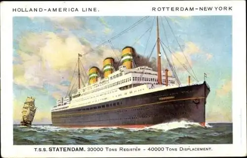 Ak Dampfer SS Statendam, Holland America Line HAL, Rotterdam New York