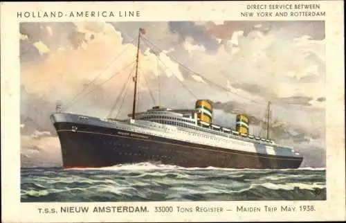 Künstler Ak Dampfschiff SS Nieuw Amsterdam, Holland America Line HAL