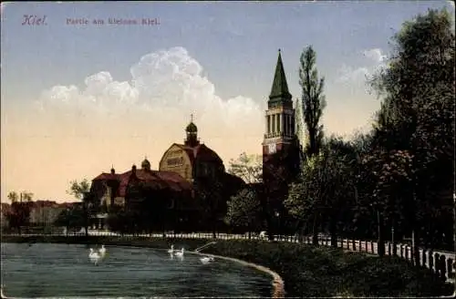 Ak Kiel in Schleswig Holstein, Wasserpartie, Kirche