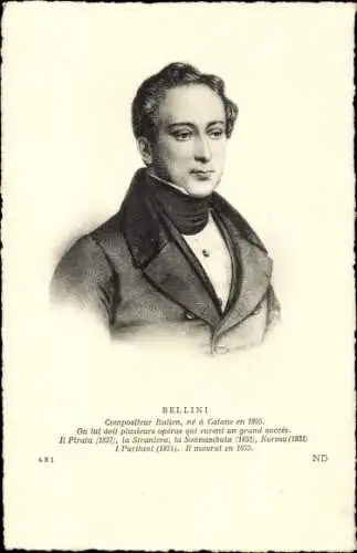 Ak Komponist Vincenzo Bellini, Portrait