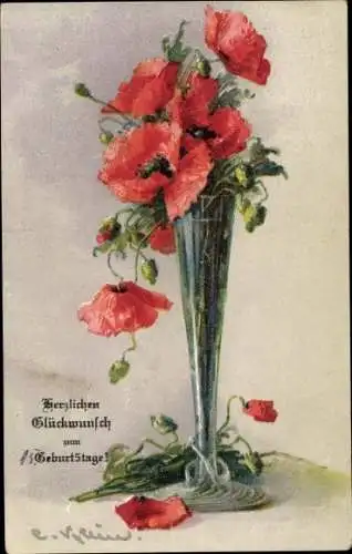 Künstler Ak Klein, Catharina, Mohnblumen in einer Vase, Stillleben