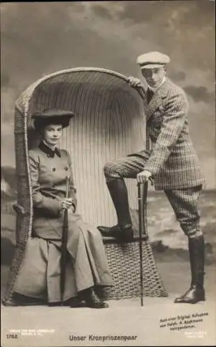 Ak Kronprinz Wilhelm von Preußen, Cecilie von Preußen, Strandkorb, Liersch 1762