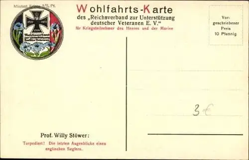 Künstler Ak Stöwer, Willy, Torpediert, Die letzten Augenblicke eines englischen Seglers