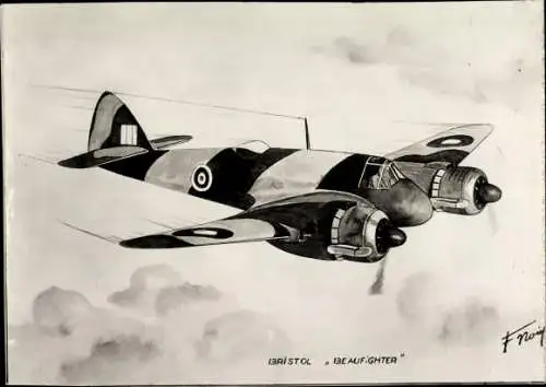 Künstler Ak Britisches Militärflugzeug Bristol Beaufighter