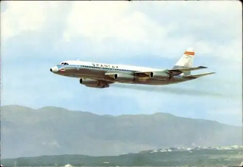 Ak Spanisches Passagierflugzeug der Spantax, Convair CV 990 A Coronado