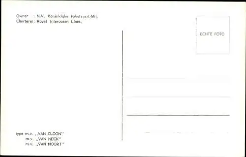 Ak Frachtschiff, type MV Van Cloon, Van Neck, Van Noort, KPM Line