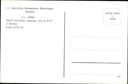 Ak NV Zaanlandse Scheepsbouw Maatschappij Zaandam, MS Venu, Pilot, Lotsenboot BPT