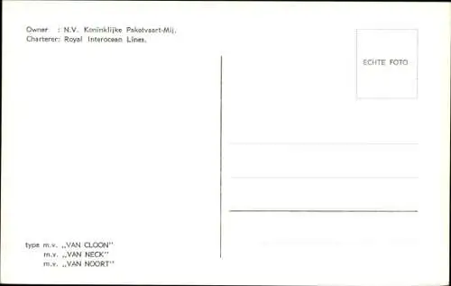 Ak Frachtschiff, type MV Van Cloon, Van Neck, Van Noort, KPM Line