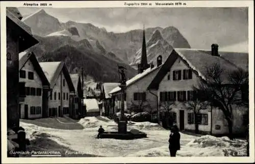 Ak Garmisch Partenkirchen in Oberbayern, Floriansplatz, Winteransicht, V. Olympische Winterspiele