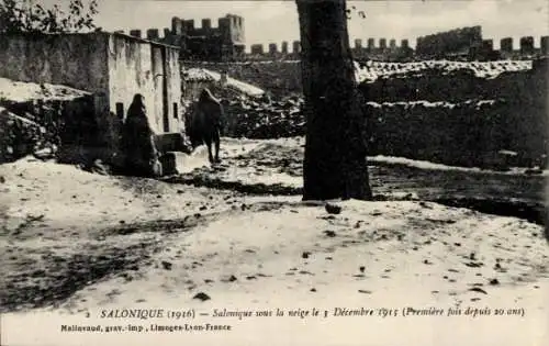 Ak Thessaloniki Griechenland, Salonique sous la neige le 3 Decembre 1915