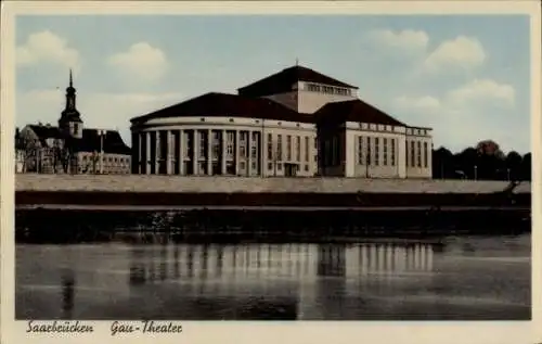 Ak Saarbrücken Saar, Gau Theater am Fluss m. Kirche