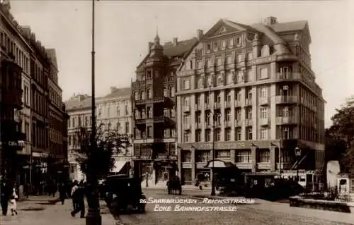 Ak Saarbrücken im Saarland, Reichsstraße, Ecke Bahnhofstraße, Hotel Excelsior